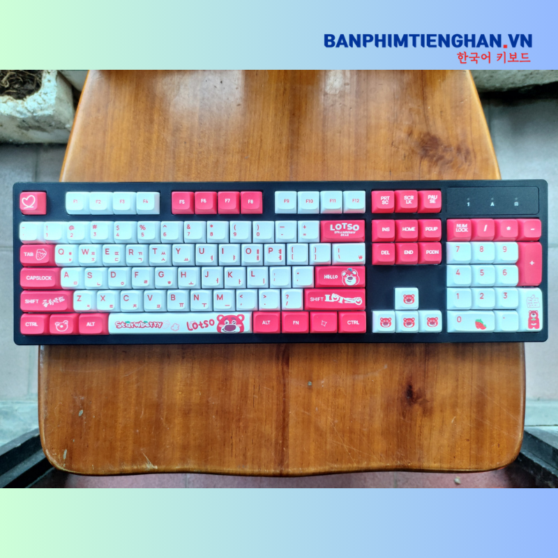 Bàn phím cơ tiếng Hàn không dây TCKB-EK104 Pro Strawberry Bear Black
