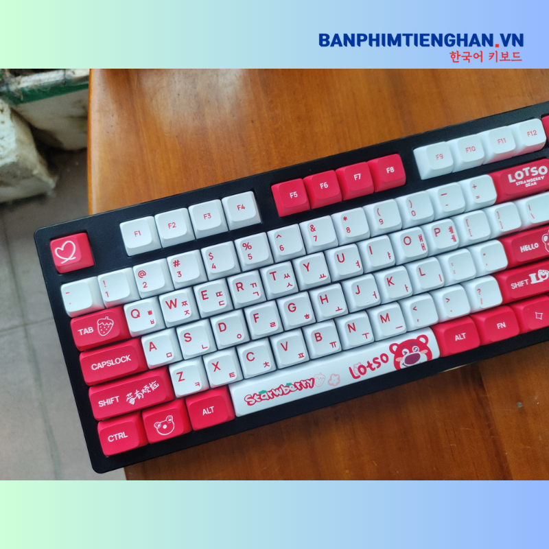 Bàn phím cơ tiếng Hàn không dây TCKB-EK104 Pro Strawberry Bear Black