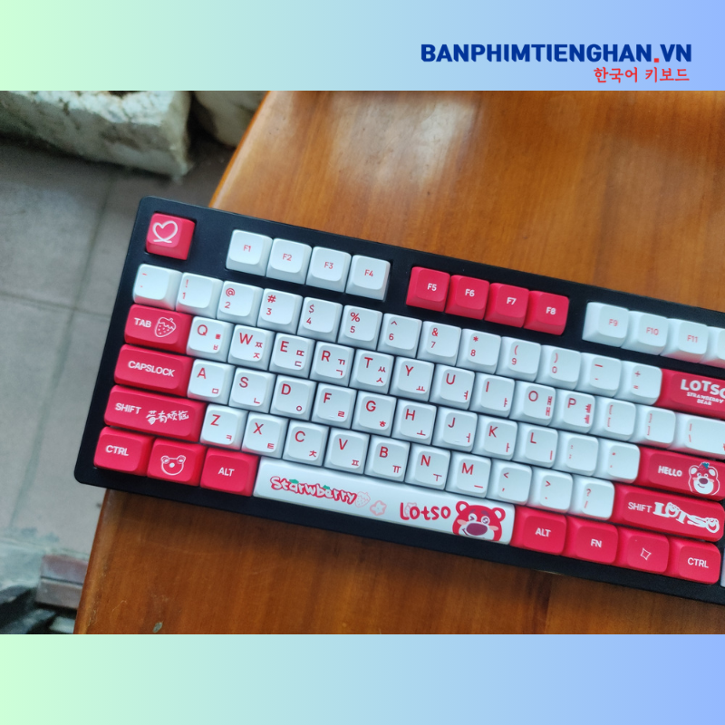 Bàn phím cơ tiếng Hàn không dây TCKB-EK104 Pro Strawberry Bear Black